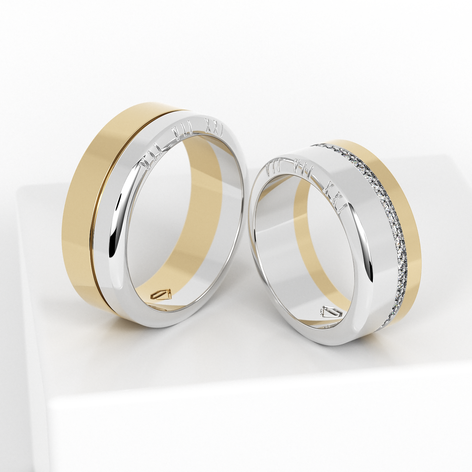 Обручальные парные кольца из белого золота 585 пробы (111)