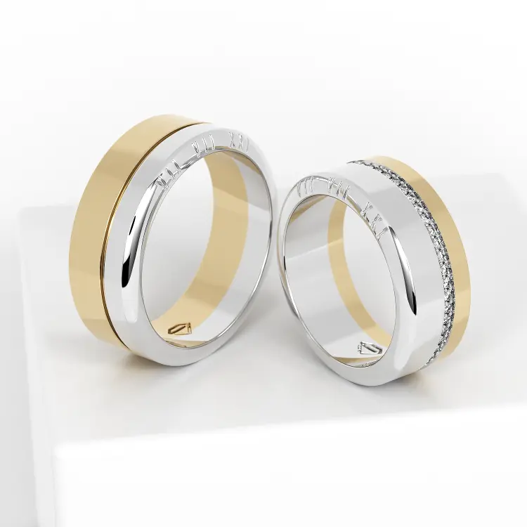 Обручальные парные кольца из белого золота 750 пробы (111)