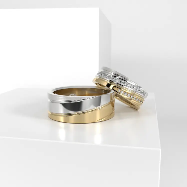 Обручальные парные кольца из белого золота 750 пробы (137)
