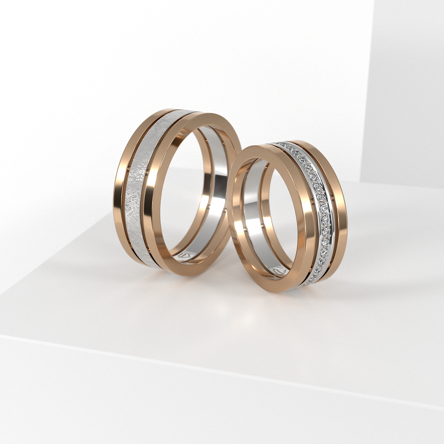 Обручальные парные кольца из белого золота 585 пробы (138)