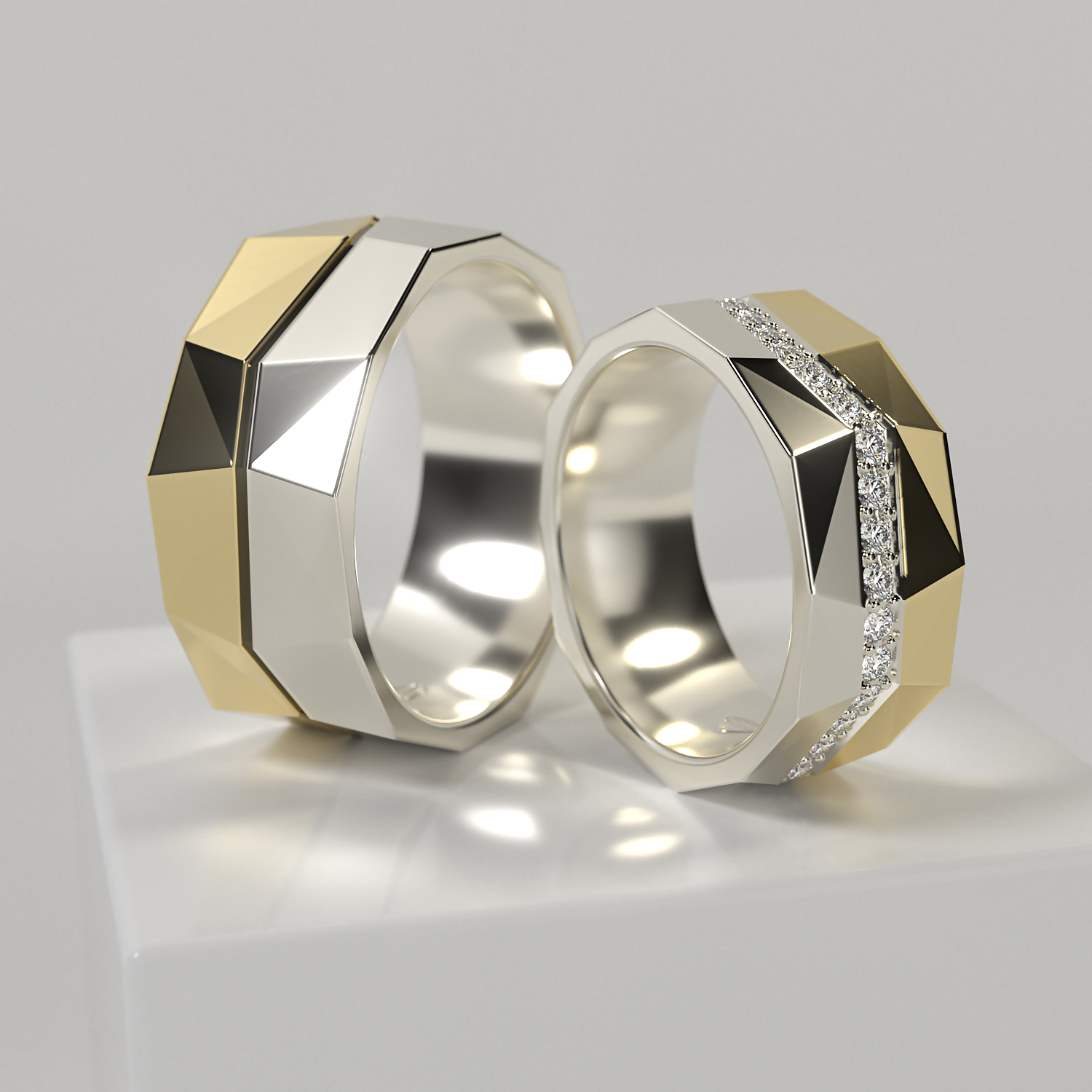 Обручальные парные кольца из белого золота 750 пробы (146)