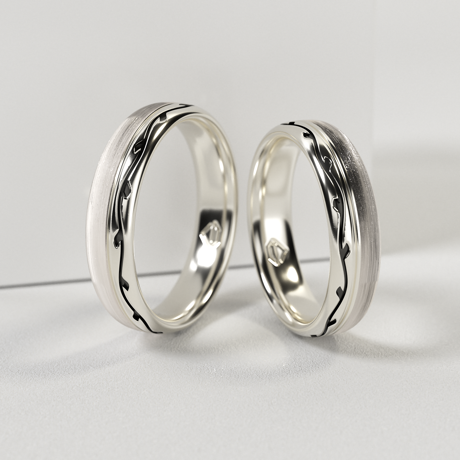 Обручальные парные кольца из белого золота 750 пробы (147)