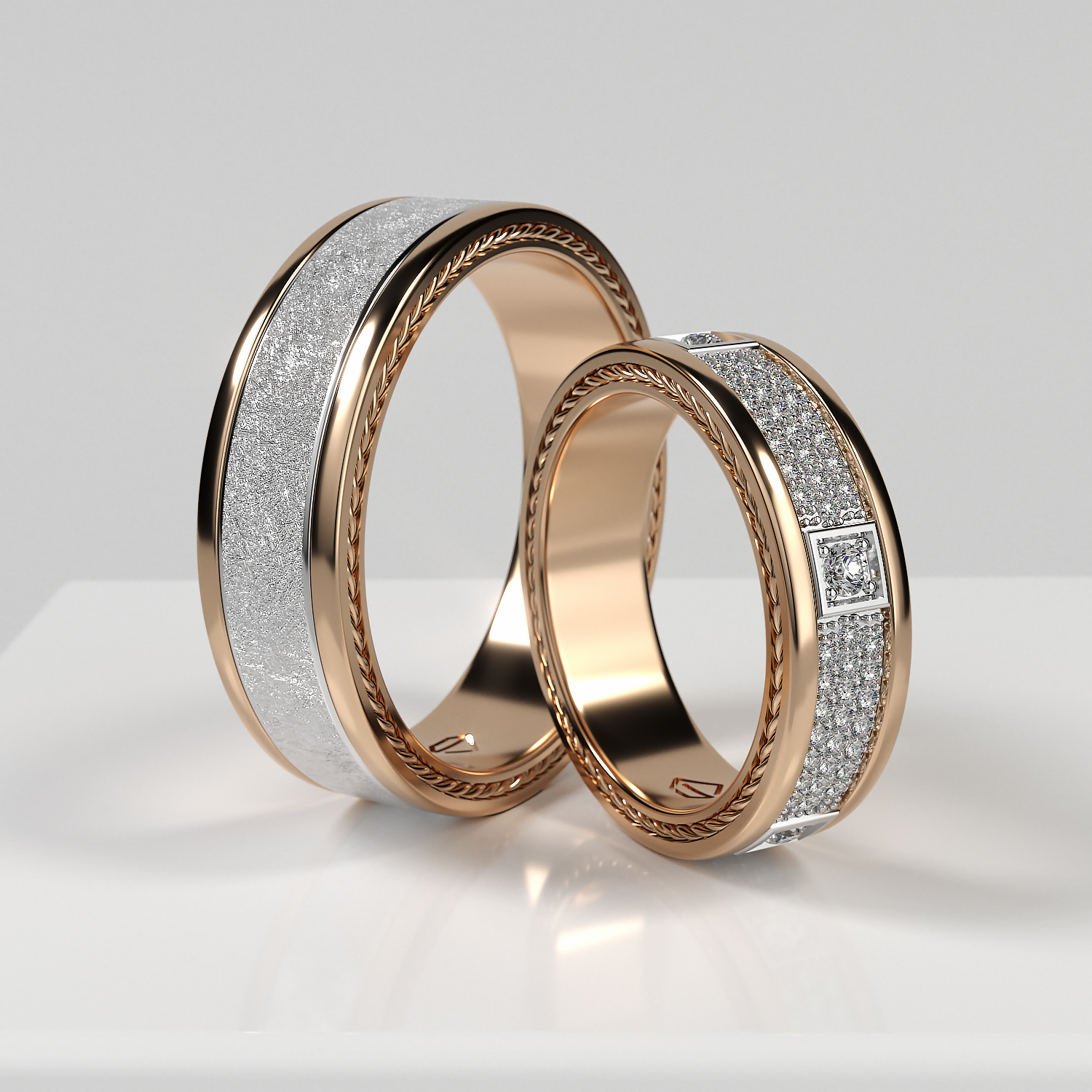 Обручальные парные кольца из белого золота 750 пробы (157)