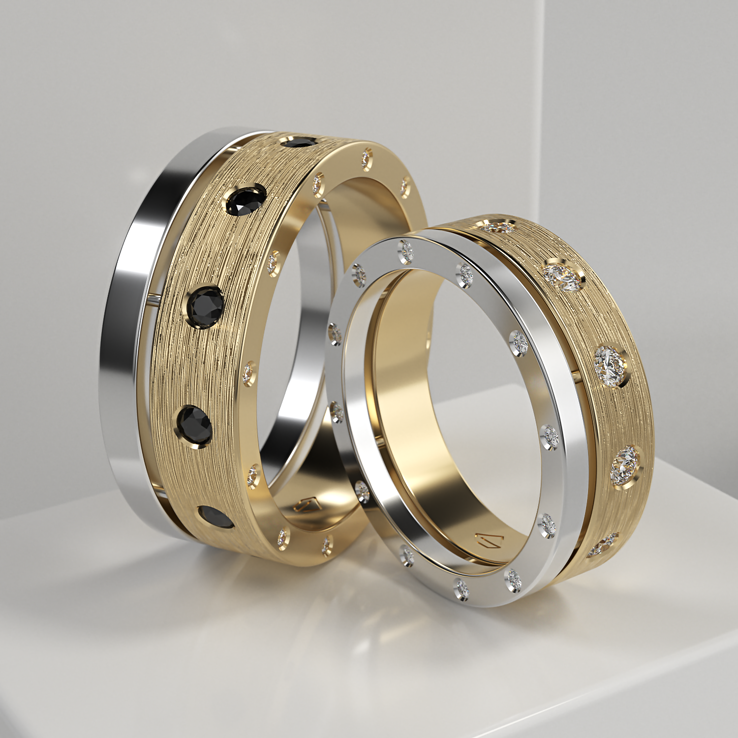Обручальные парные кольца из белого золота 750 пробы (162)