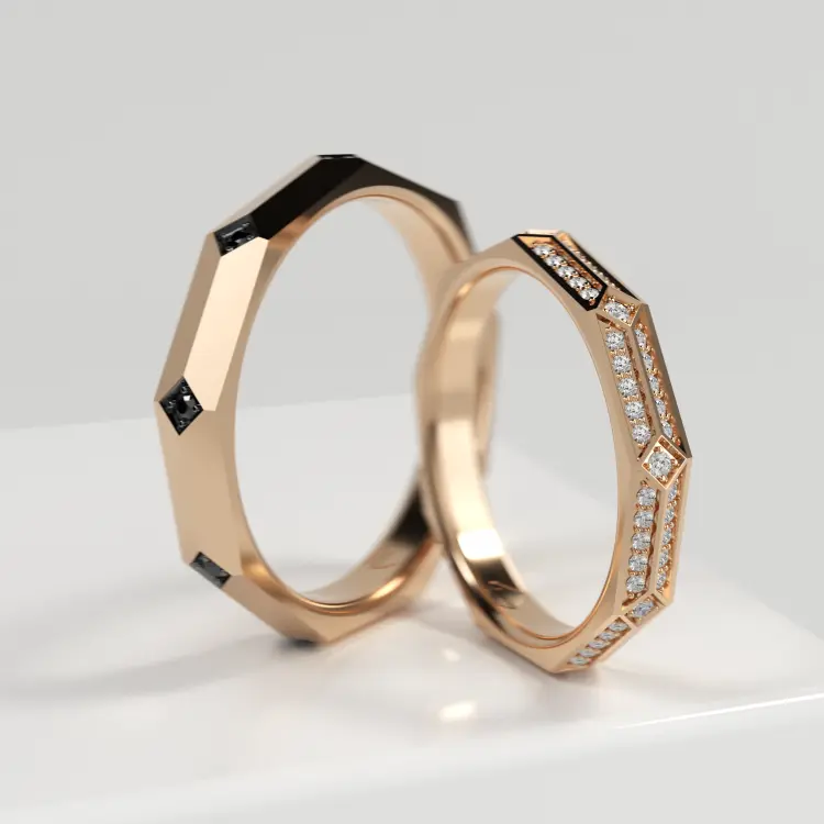 Обручальные парные кольца из розового золота 585 пробы (165)