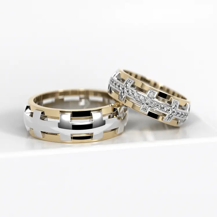 Обручальные парные кольца из белого золота 750 пробы (189)