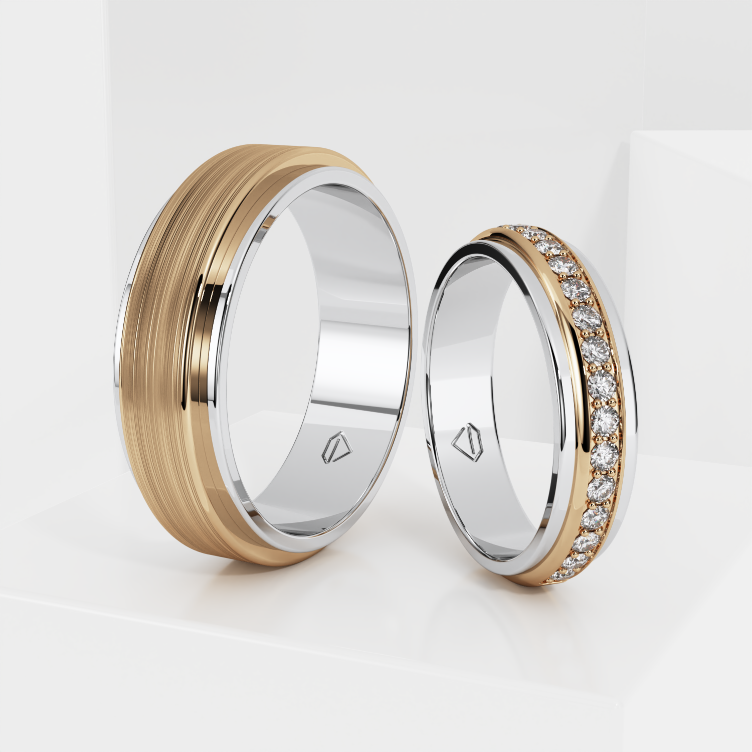 Обручальные парные кольца из белого золота 750 пробы (203)