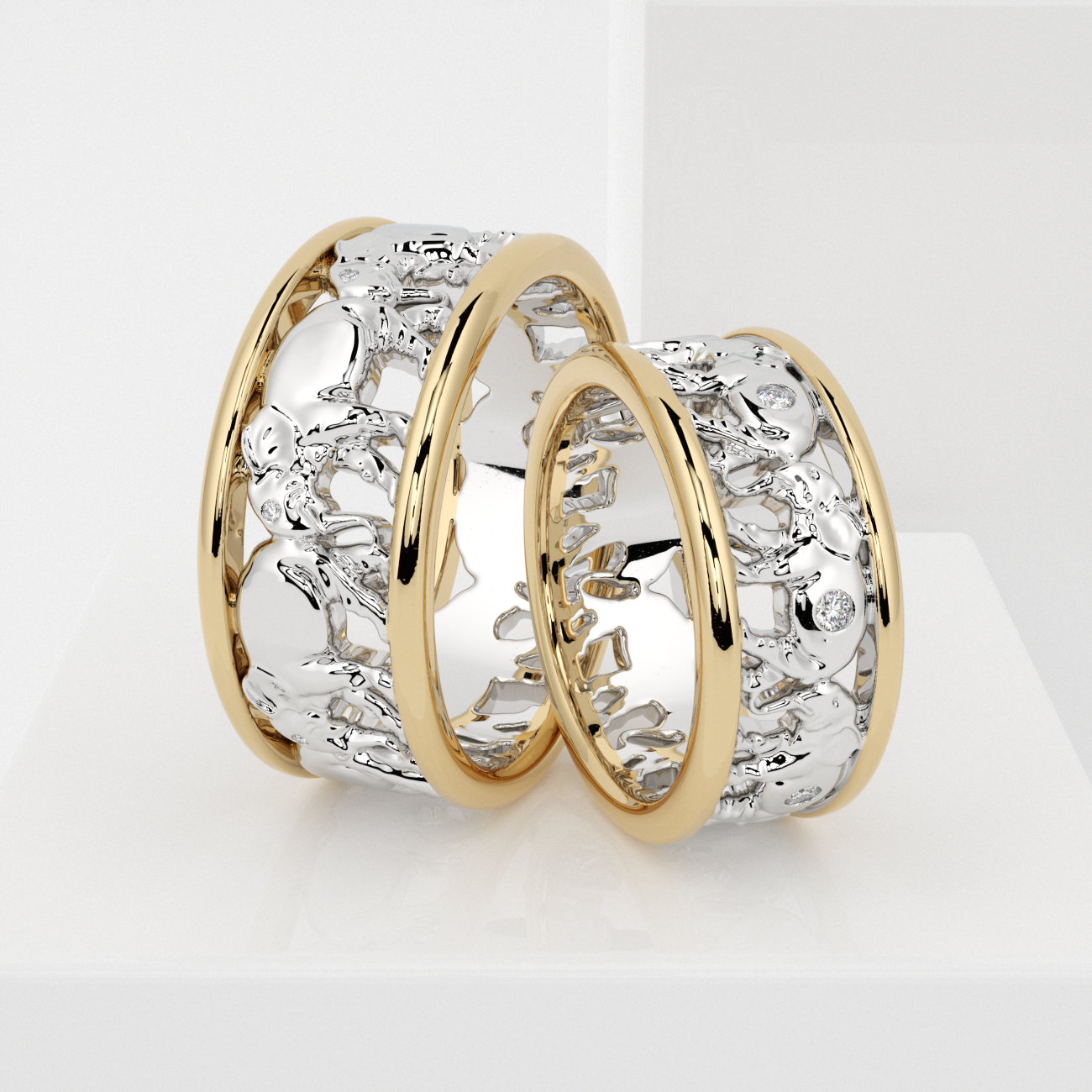 Обручальные парные кольца из белого золота 750 пробы (232)